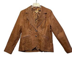 Wilsons Leather Women's‎ Brown Leather Blazer XL Two-Button Mid-Length Jacket